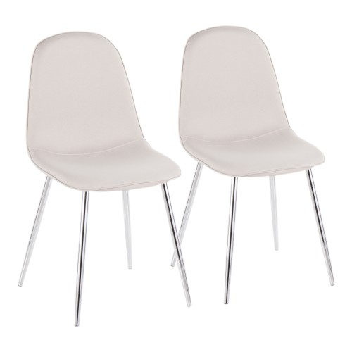 Pebble Dining Chair (Beige Fabric + Chrome) - Set of 2